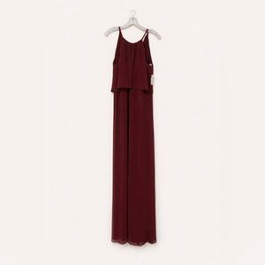 David's Bridal Maxi Bridesmaid Dress Burgundy Chiffon Bridal Party